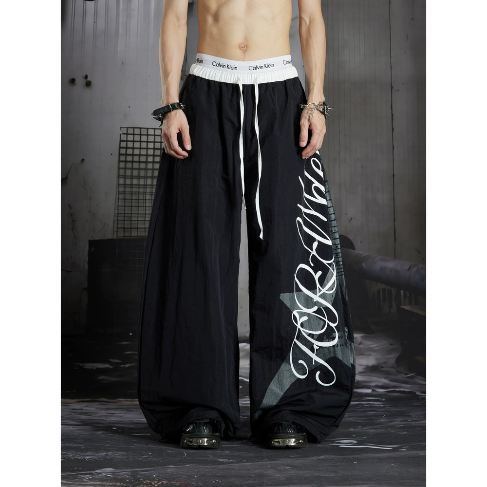 Unmanned island punk electric guitar print light Asian y2k loose wide leg curved knife casual pants long pants for men and women