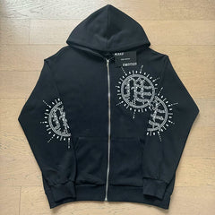 MIXED EMOTION Rhinestone Logo Hooded Sweatsuit Set