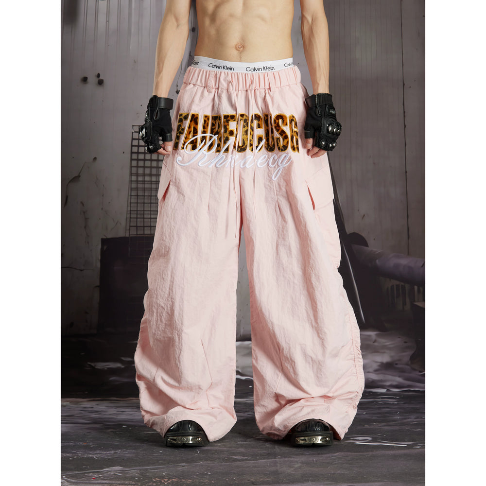 Unmanned Island American Ins Hip Hop Fashion Street Leopard Embroidered Multi Pocket Work Pants Wide Leg Parachute Pants