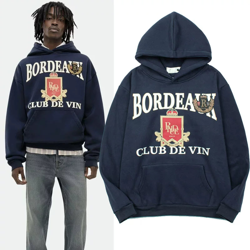 RHUDE Vintage Fleece Oversized Letter Print Hooded Sweatshirt