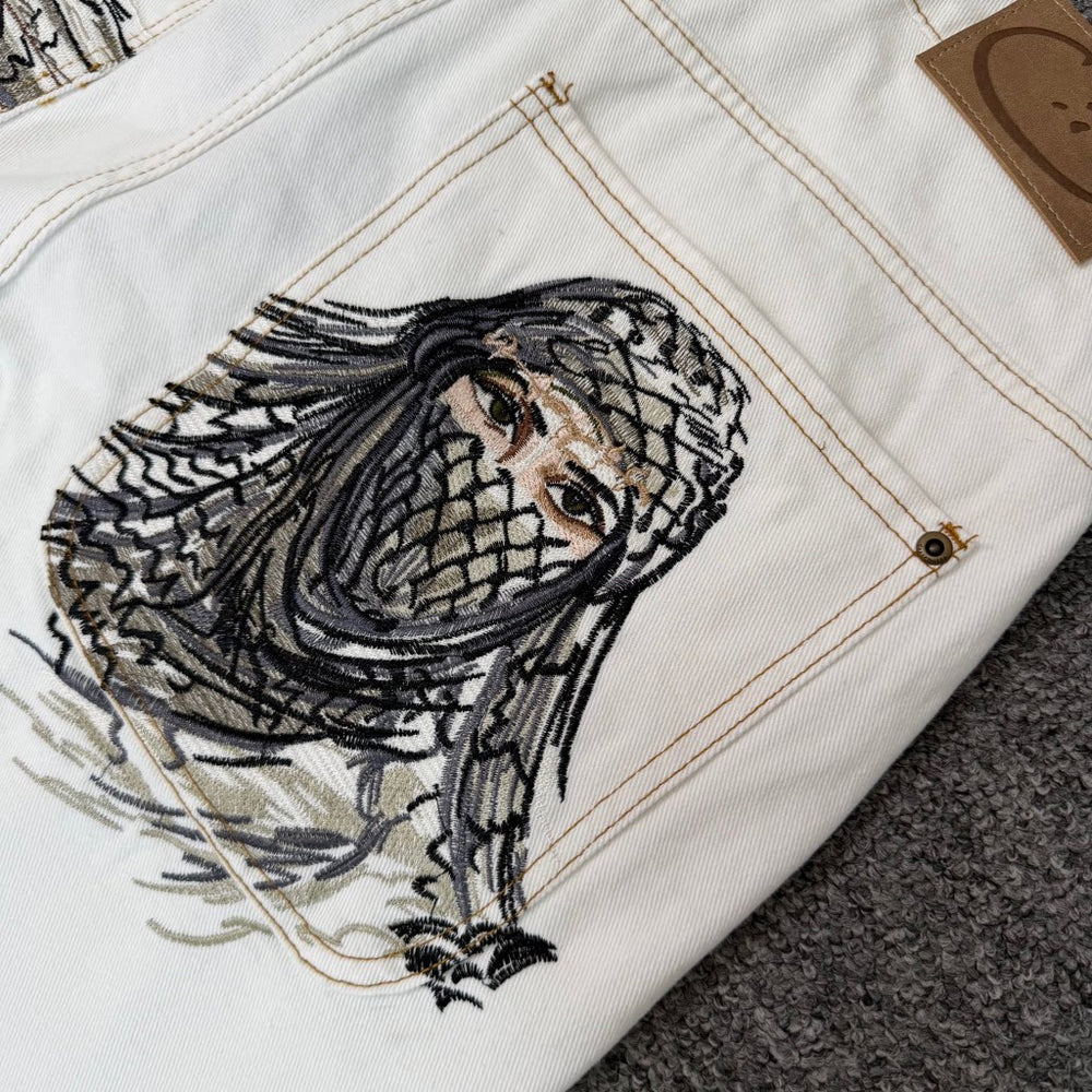 DerschutzeGoddess Embroidered Loose Denim Shorts