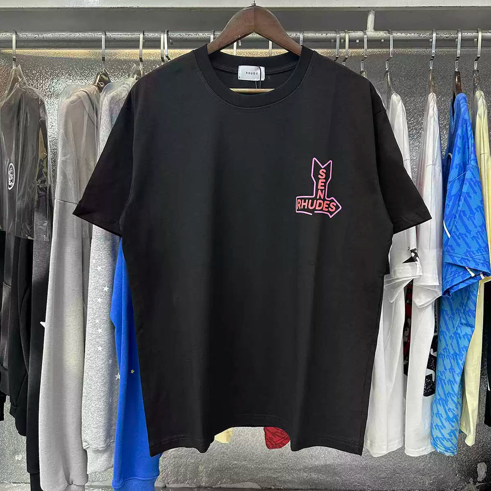 RHUDE Sunday Morning Fever Pink Arrow Graphic Tee