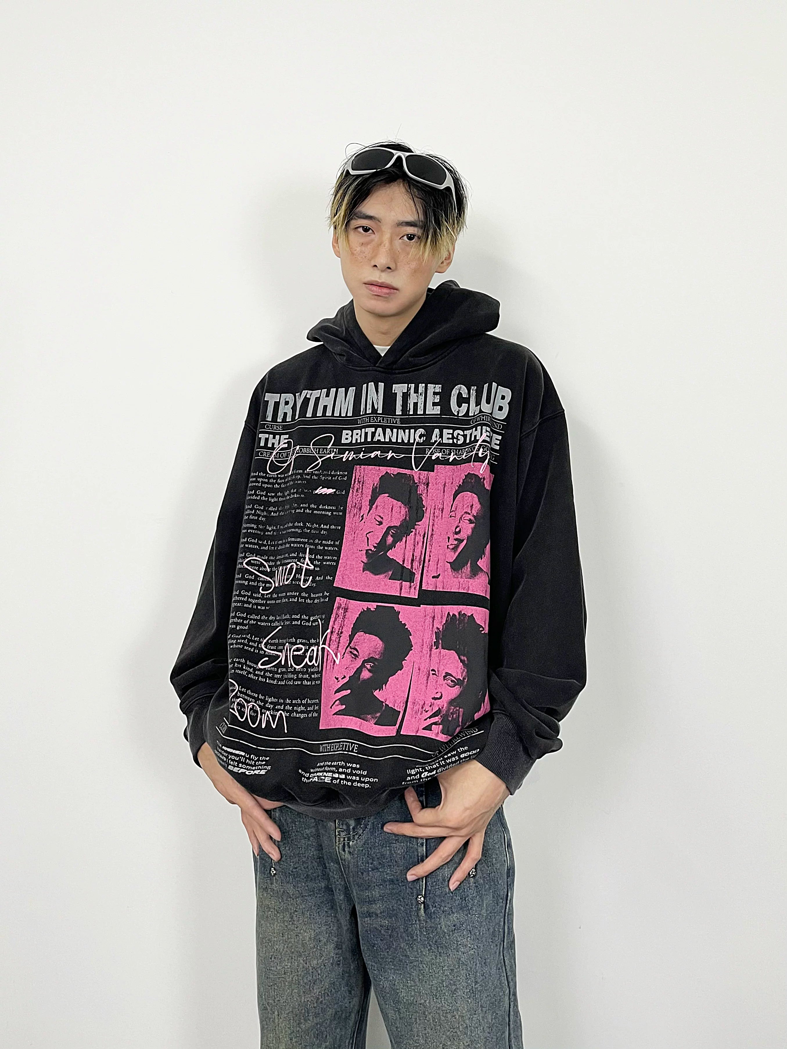 A knife vintage distressed heavyweight hooded sweatshirt