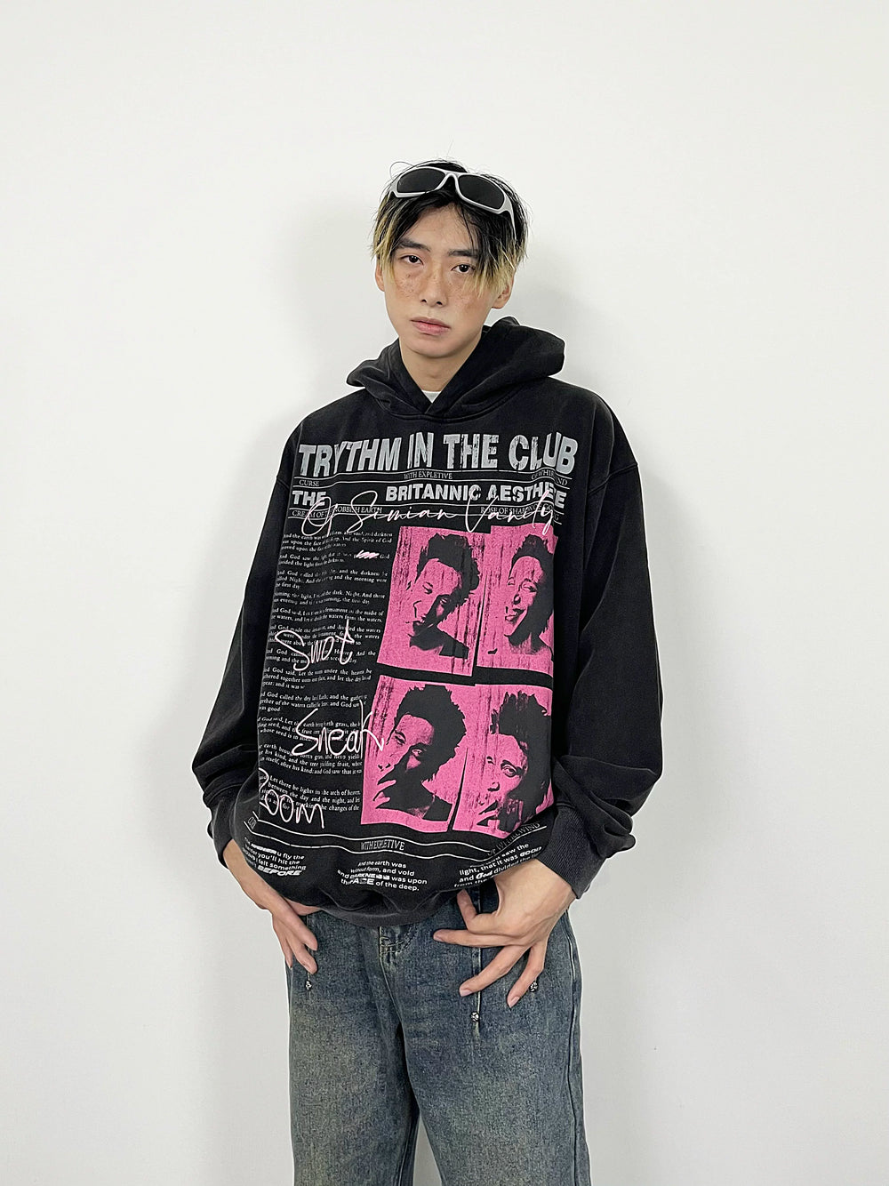A knife vintage distressed heavyweight hooded sweatshirt