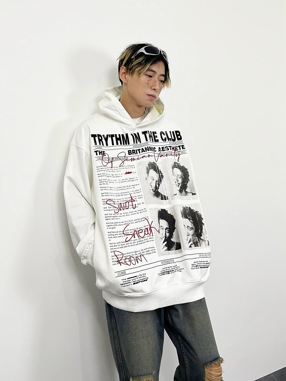 A knife vintage distressed heavyweight hooded sweatshirt