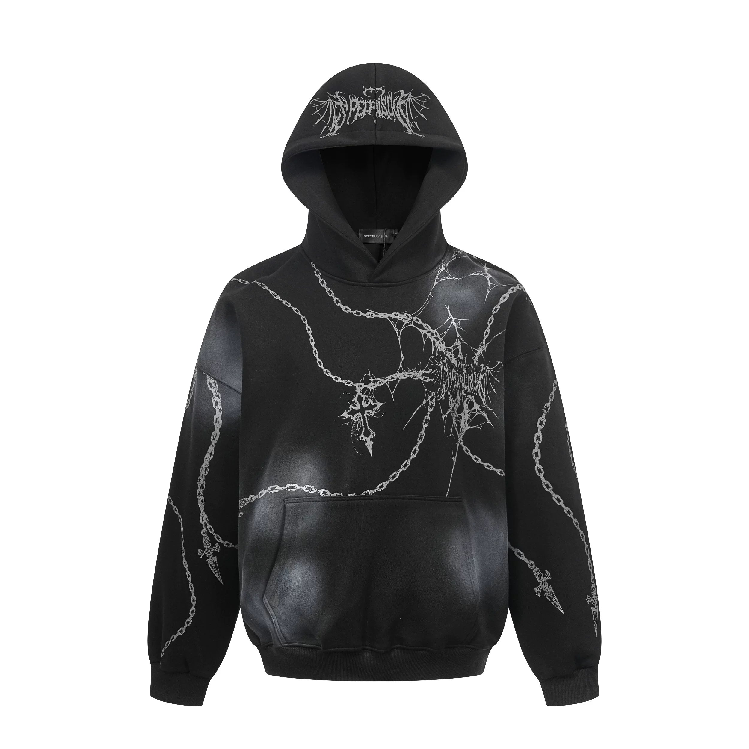 A knife cross-shaped chain printed hooded sweatshirt