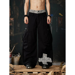 Unmanned Island New Product Leopard Pattern Double Waist Splicing y2k Light Asia Pure Cotton Three Dimensional Pocket Work Pants for Men and Women