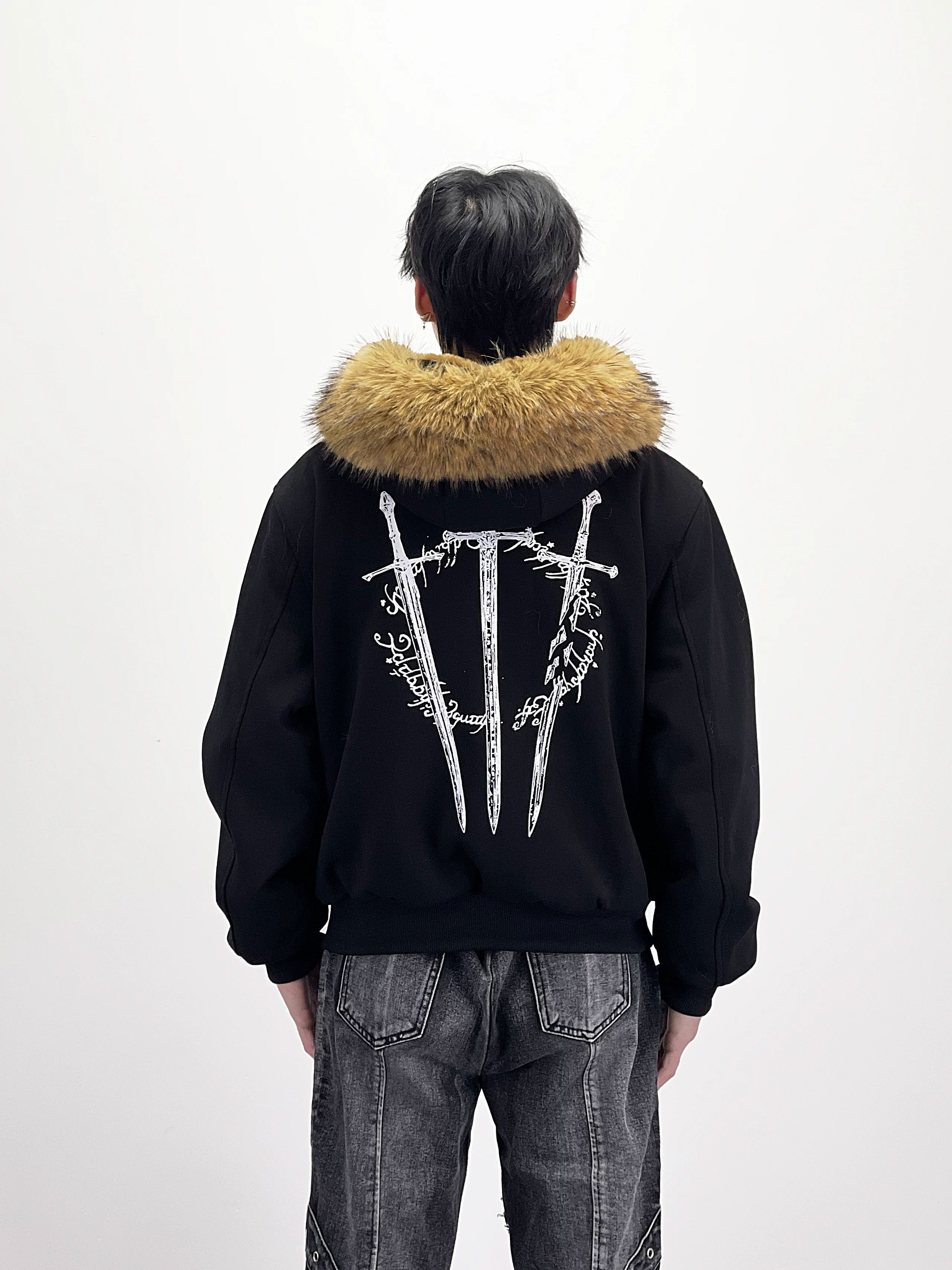 A knife detachable fur-lined thick coat