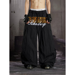 Unmanned Island American Ins Hip Hop Fashion Street Leopard Embroidered Multi Pocket Work Pants Wide Leg Parachute Pants