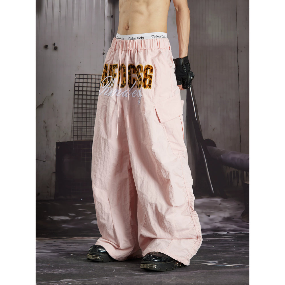 Unmanned Island American Ins Hip Hop Fashion Street Leopard Embroidered Multi Pocket Work Pants Wide Leg Parachute Pants