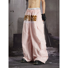 Unmanned Island American Ins Hip Hop Fashion Street Leopard Embroidered Multi Pocket Work Pants Wide Leg Parachute Pants