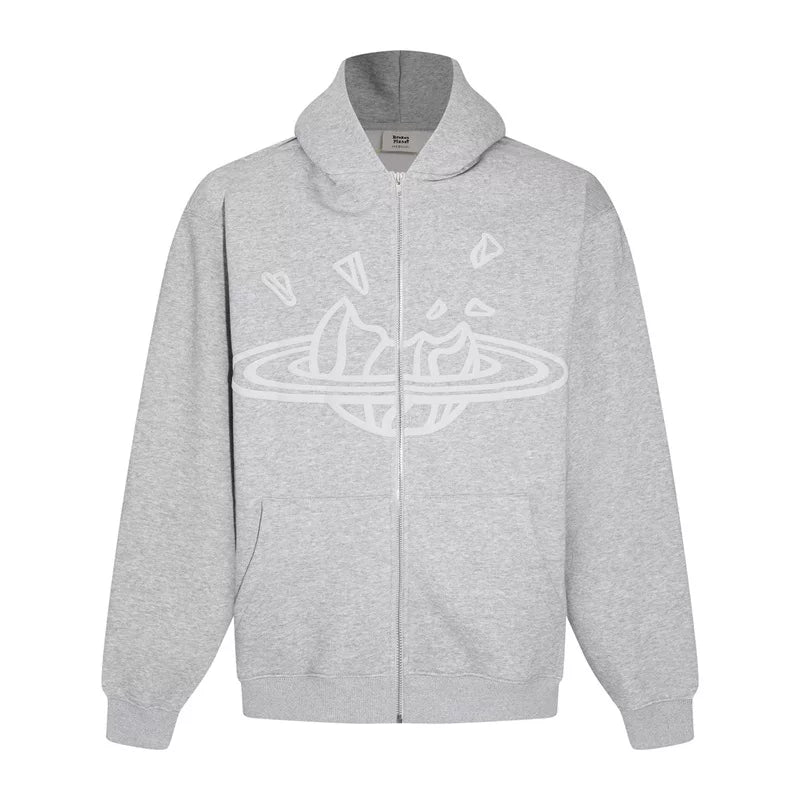 Broken Planet Puff Print Fleece Zip Up Hoodie
