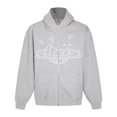 Broken Planet Puff Print Fleece Zip Up Hoodie