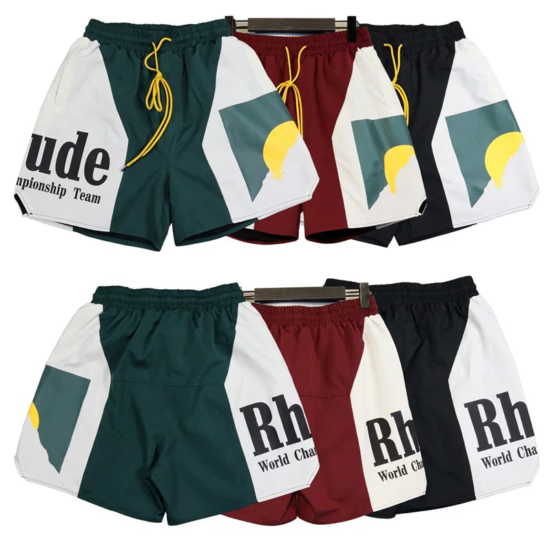 RHUDE Sunset Logo Color Block Casual Sports Shorts