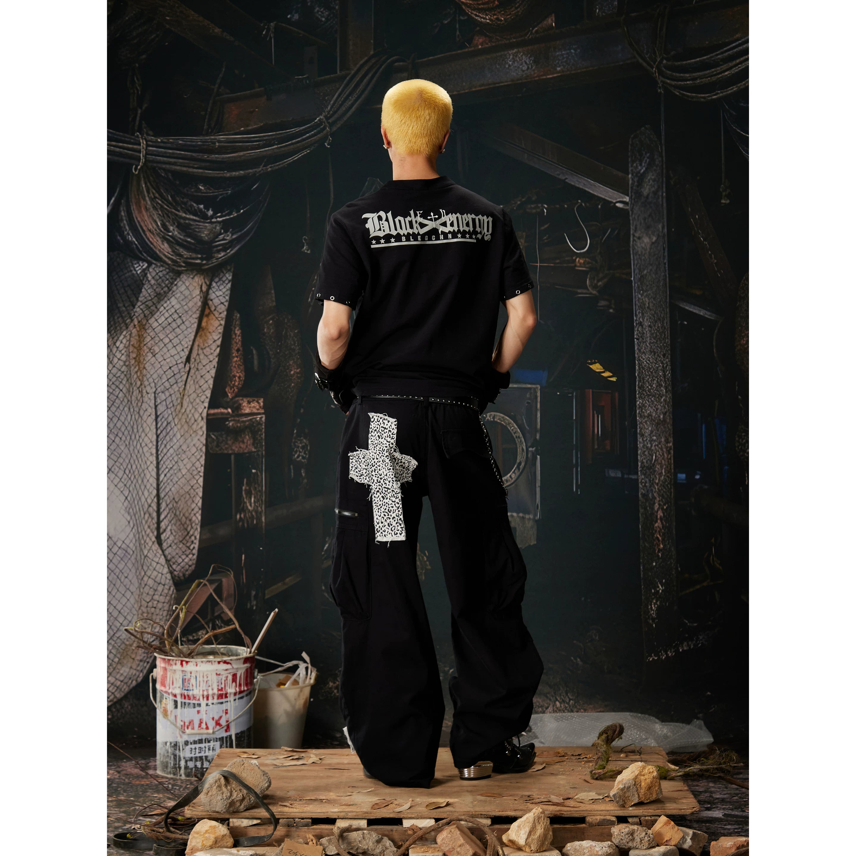 Unmanned Island New Product Leopard Pattern Double Waist Splicing y2k Light Asia Pure Cotton Three Dimensional Pocket Work Pants for Men and Women