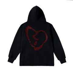 Revenge Diamond Heart Rhinestone Fleece Streetwear Hoodie