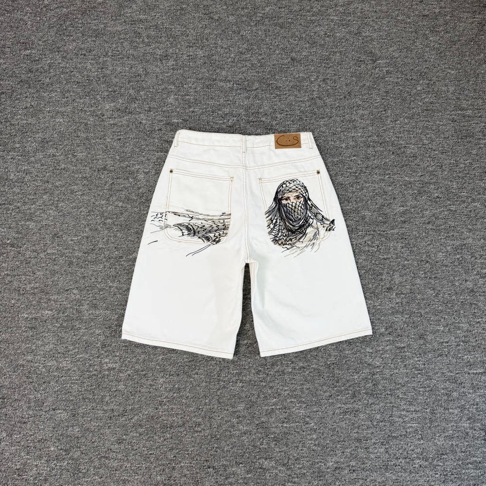 DerschutzeGoddess Embroidered Loose Denim Shorts