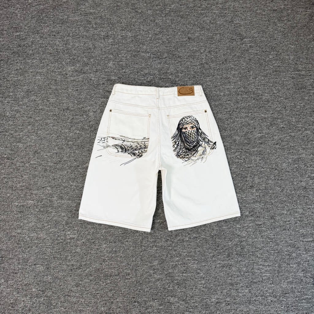 DerschutzeGoddess Embroidered Loose Denim Shorts
