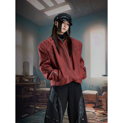 Unmanned island dark texture PU frosted texture rivet decoration loose shoulder pad leather jacket zipper jacket jacket