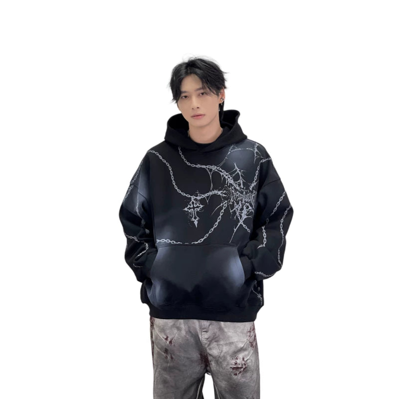 A knife cross-shaped chain printed hooded sweatshirt