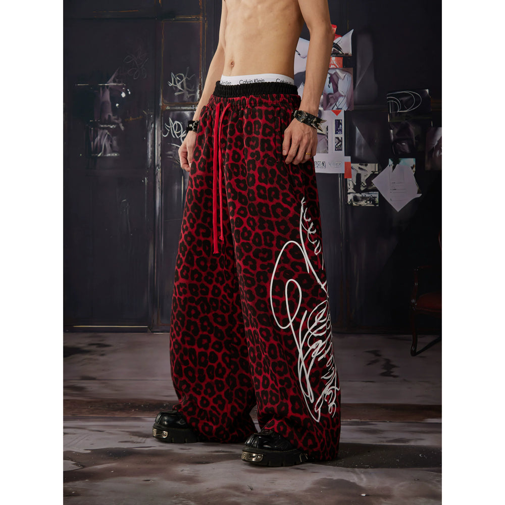 Unmanned island light cool feeling Abiy2k totem print leopard print double waisted loose casual pants for men and women