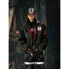 Unmanned Island New Product Bright Surface Light Sense Customized Red Inner Badge Embroidered Stand up Collar Zipper Jacket for Men and Women