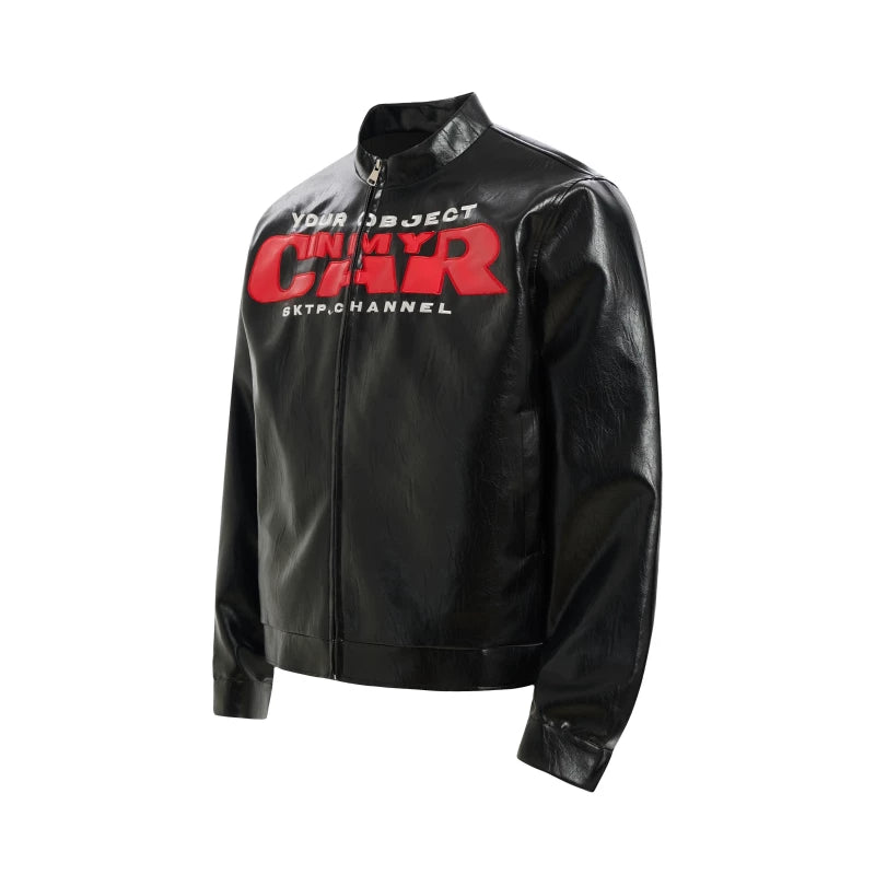 A knife motorcycle wind letter embroidered leather jacket