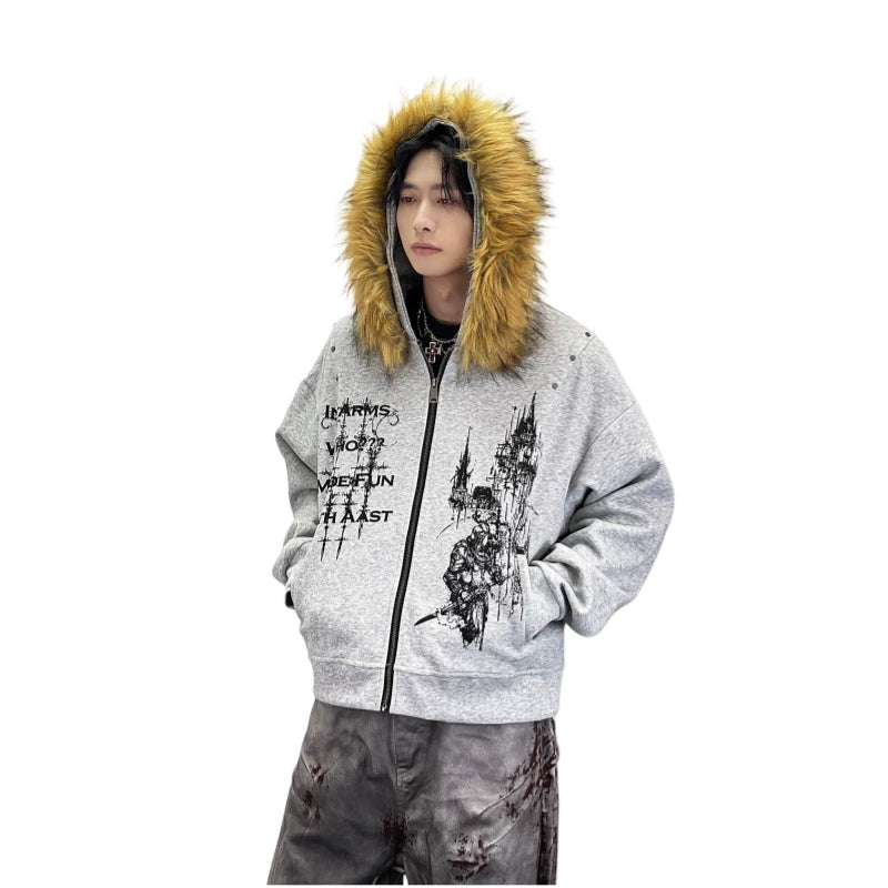 A detachable fur-trimmed short coat with a knife pocket