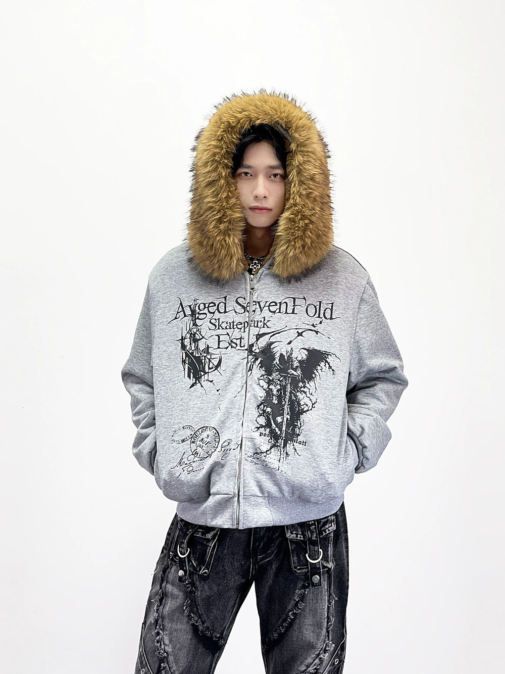 A knife detachable fur-lined thick coat