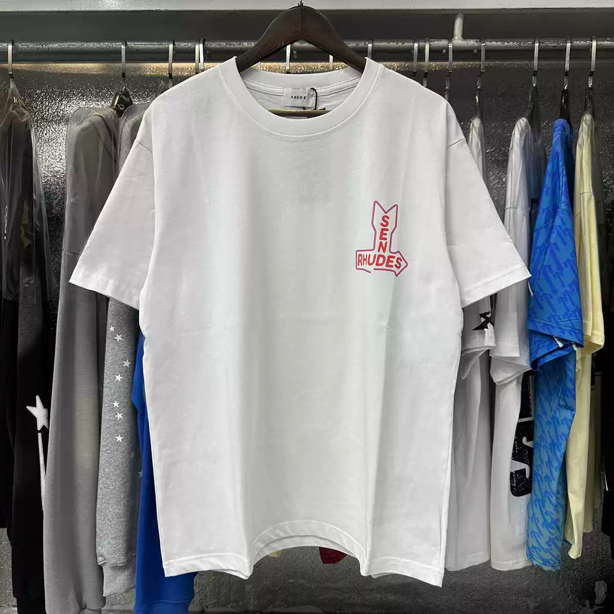 RHUDE Sunday Morning Fever Pink Arrow Graphic Tee