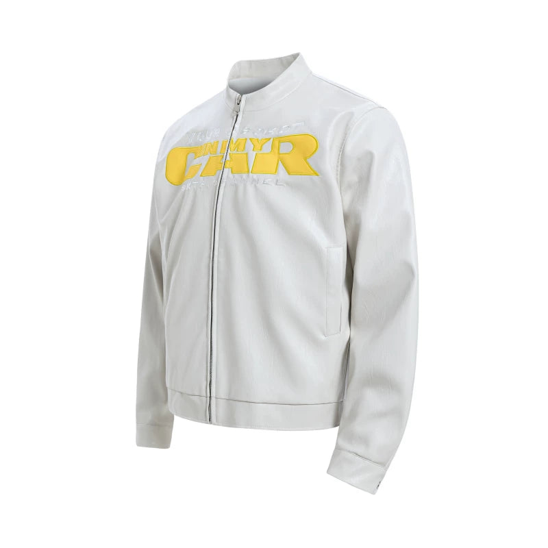 A knife motorcycle wind letter embroidered leather jacket