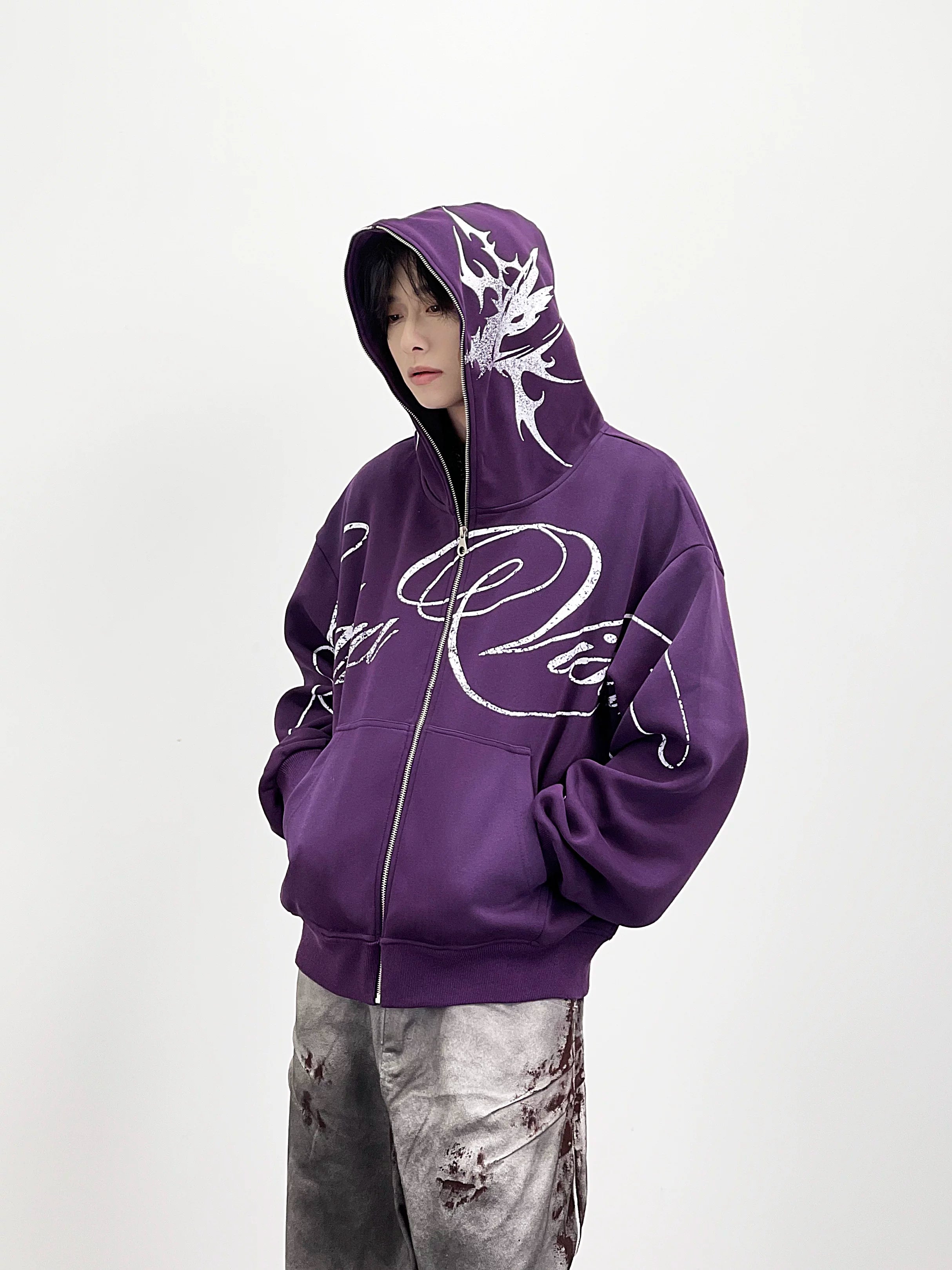A knife street graffiti printed flowered shirt jacket