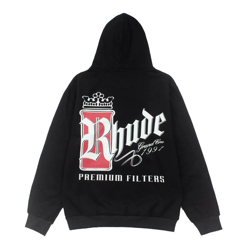 RHUDE 26ss Vintage Logo Fleece Lined Winter Hoodie
