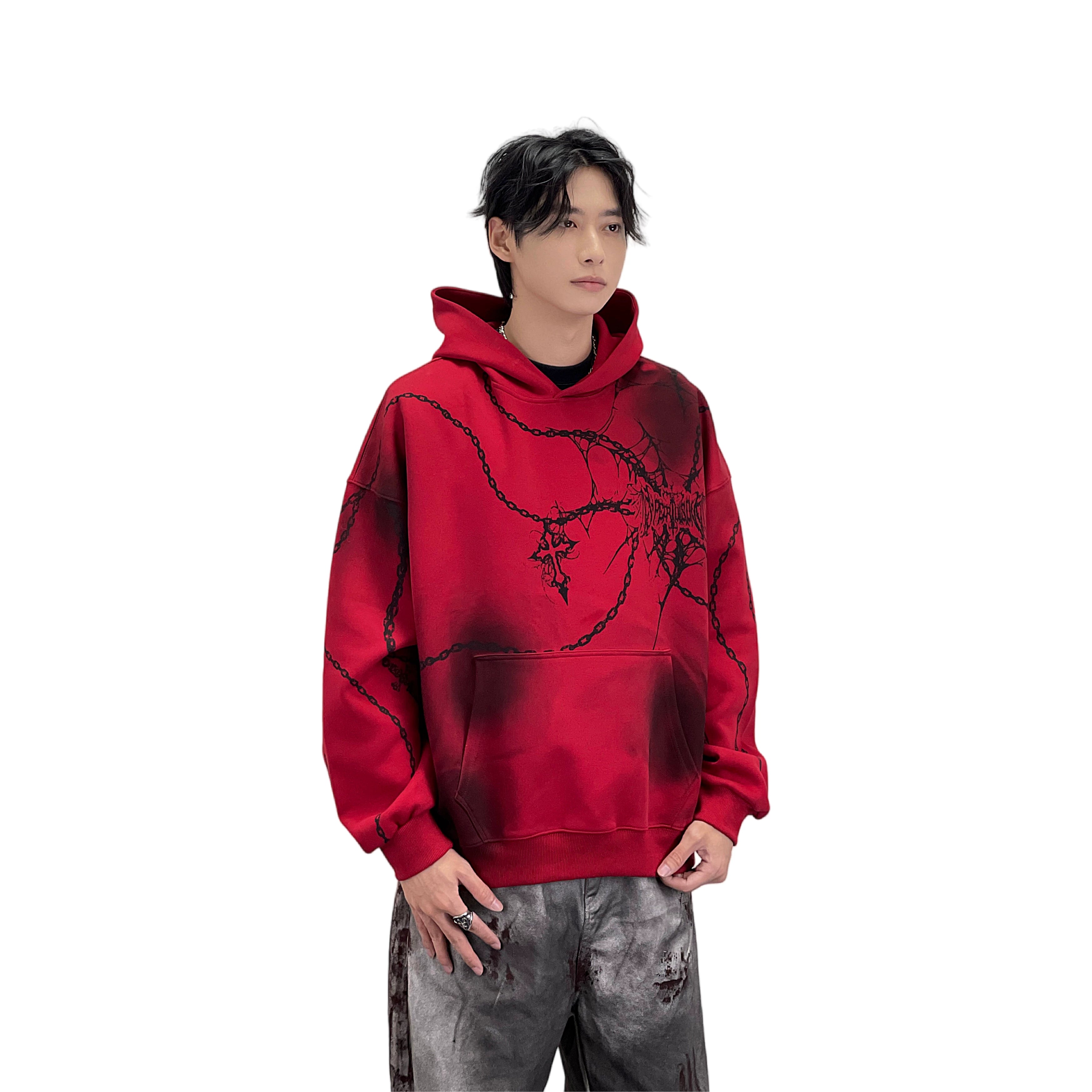 A knife cross-shaped chain printed hooded sweatshirt
