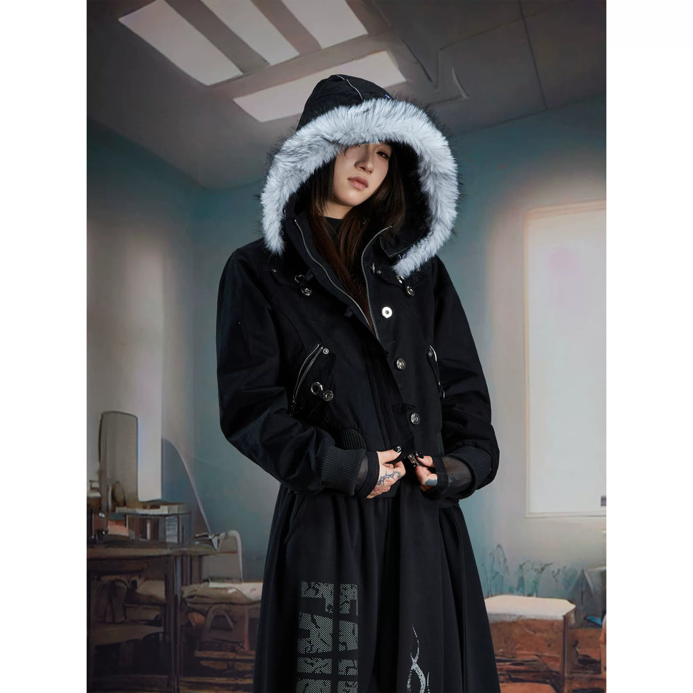Unmanned island, detachable furry hooded lightweight punk slim fit ultra short jacket with zipper, trendy and cool women's style