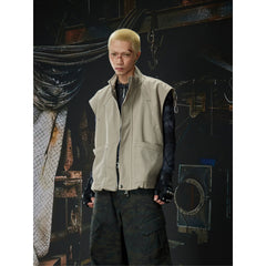 Unmanned island new product deconstruction cutting red zircon embellishment design stand up collar loose vest men's and women's jacket