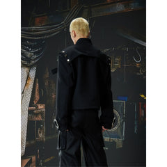 Unmanned island new product, high-end feeling, dark niche pioneer, deconstruction belt, short leather jacket, jacket, jacket