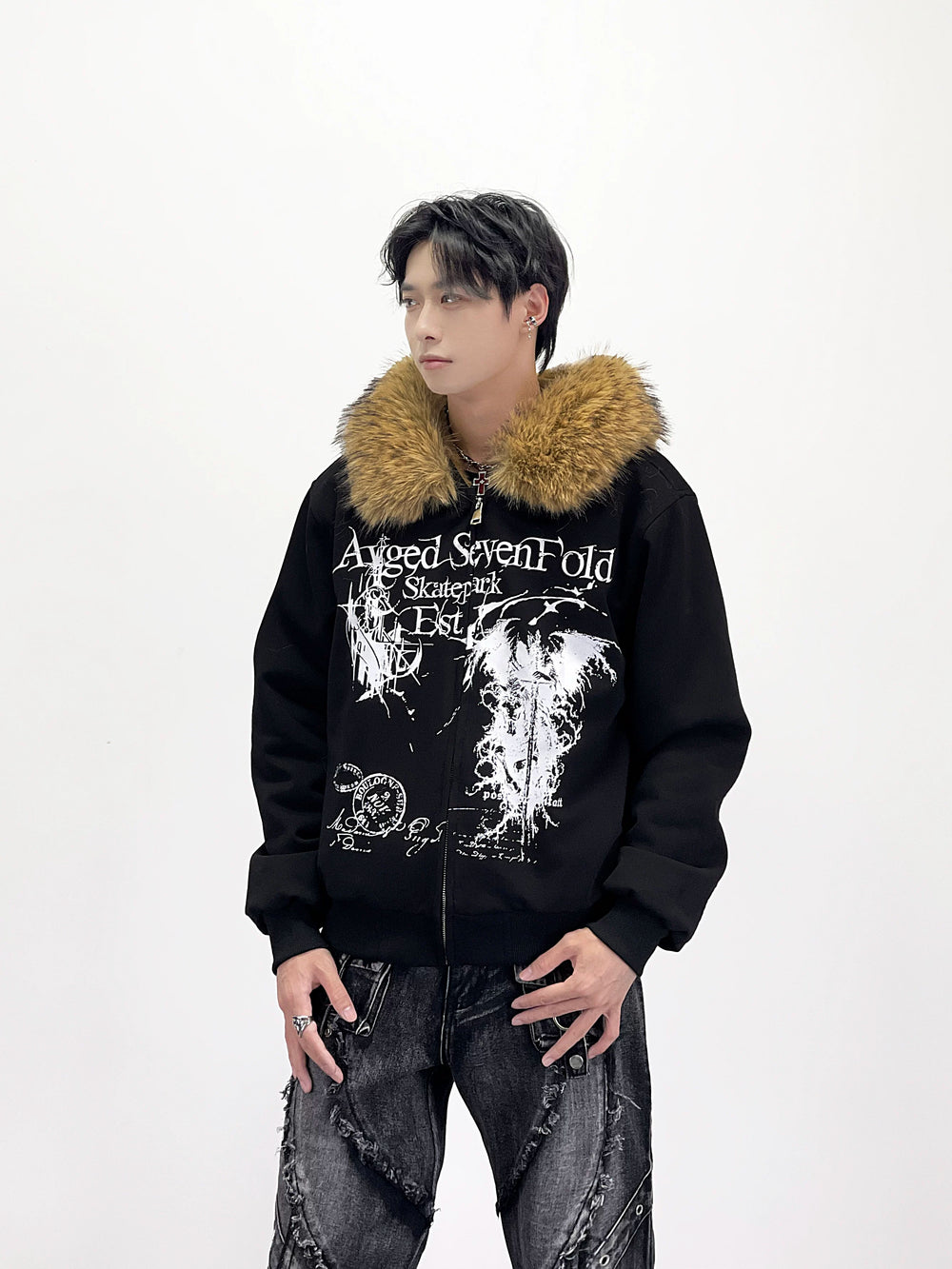 A knife detachable fur-lined thick coat