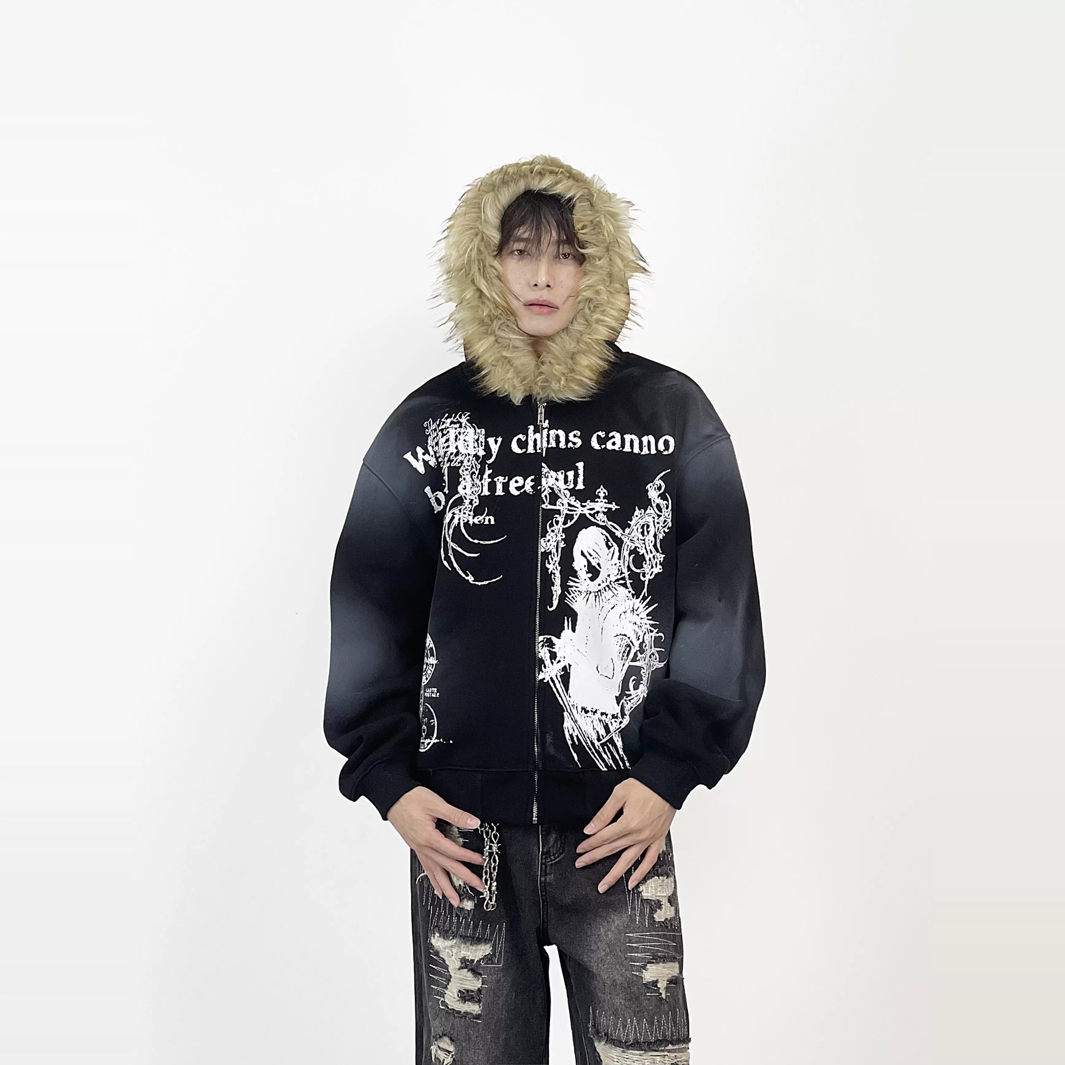 A knife streetwear heavyweight woolen pullover jacket