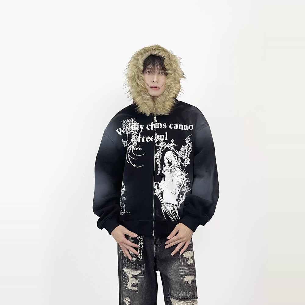 A knife streetwear heavyweight woolen pullover jacket