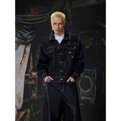 Unmanned Island New Product Simple and Versatile Open Line Custom Metal Buckle Wide Leg Loose Jeans Short Wide Coat