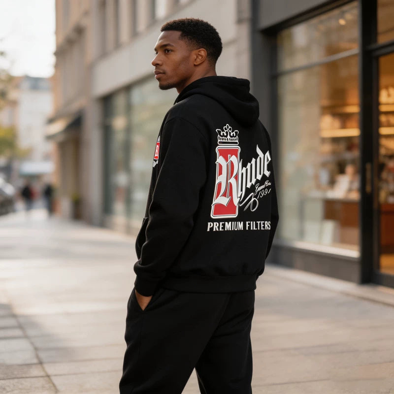 RHUDE 26ss Vintage Logo Fleece Lined Winter Hoodie