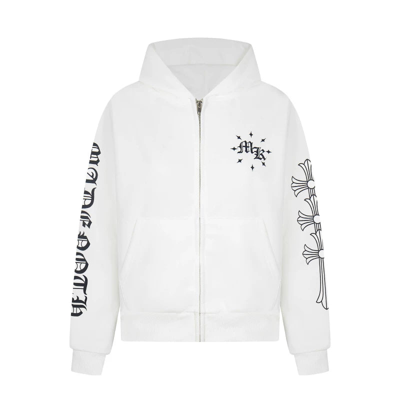 A knife Gothic-style letter-print short coat