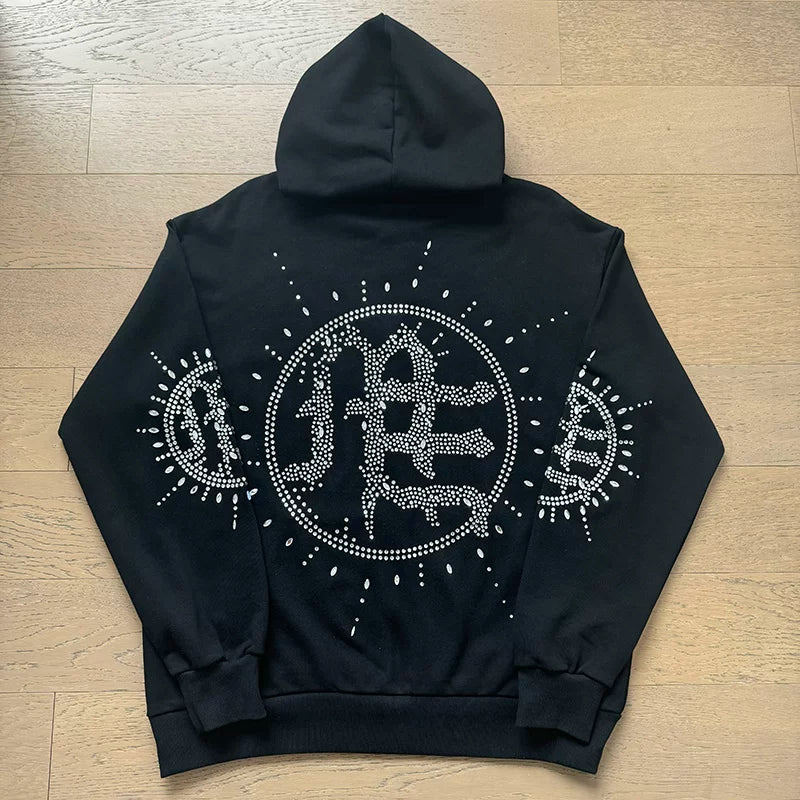 MIXED EMOTION Rhinestone Logo Hooded Sweatsuit Set