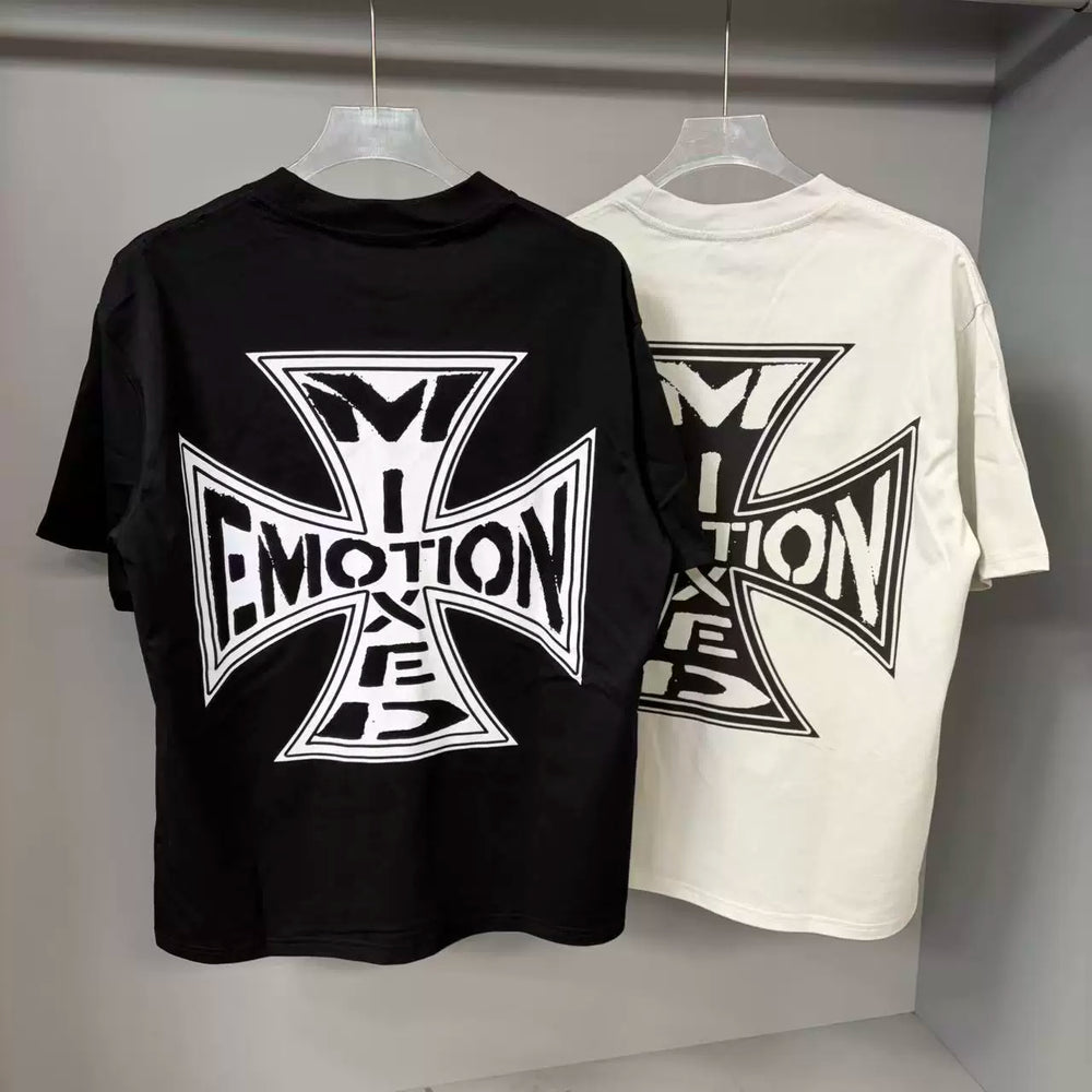 MIXED EMOTION Retro Letter Graphic Cotton Tee