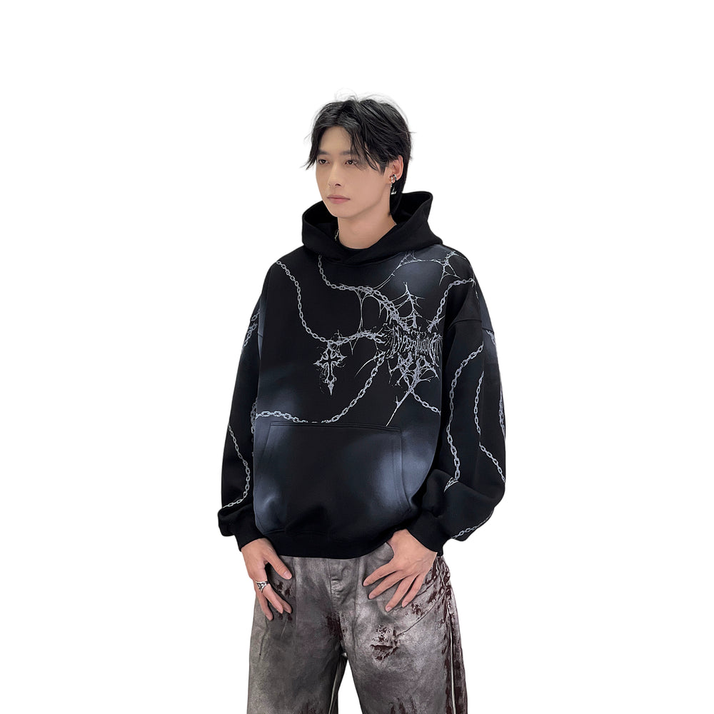 A knife cross-shaped chain printed hooded sweatshirt