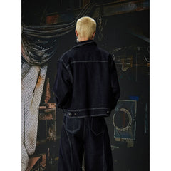 Unmanned Island New Product Simple and Versatile Open Line Custom Metal Buckle Wide Leg Loose Jeans Short Wide Coat