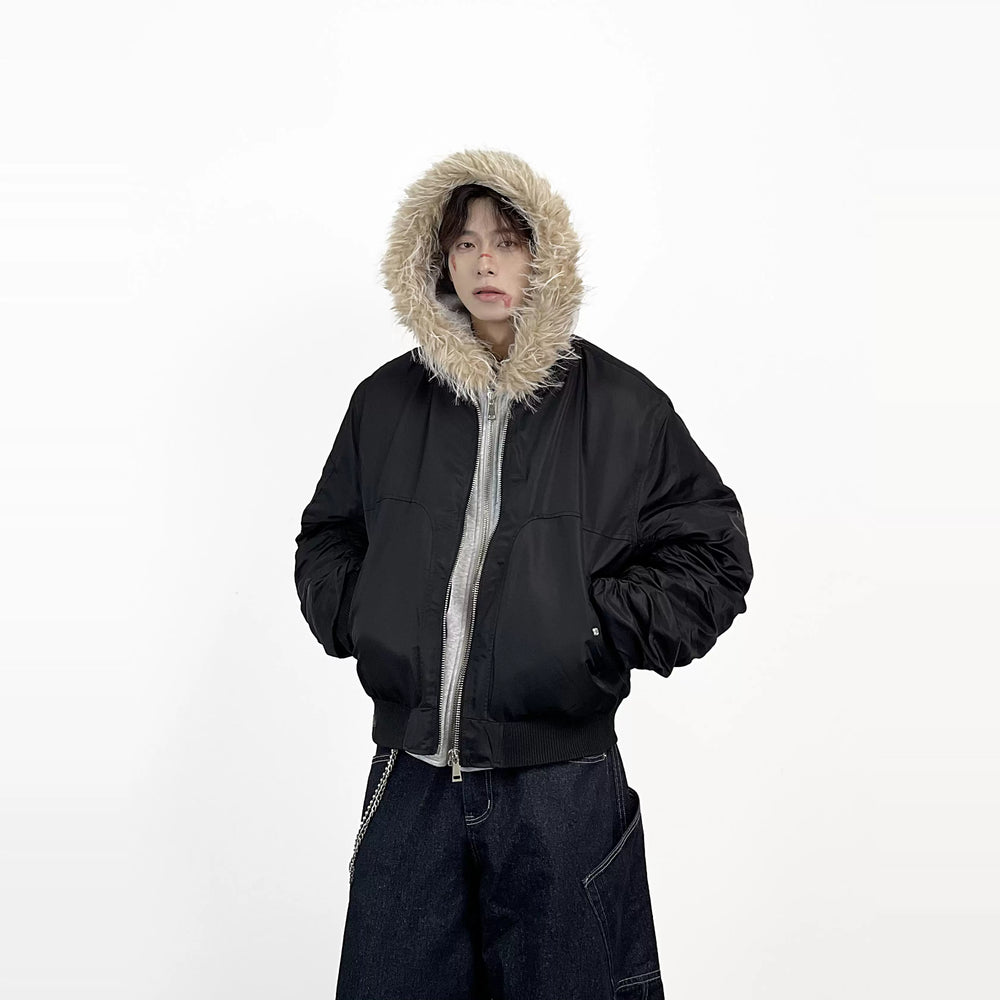 Aknife Winter Short Hair Collar Seat Mountain Carving Fake Two Piece Pilot Jacket