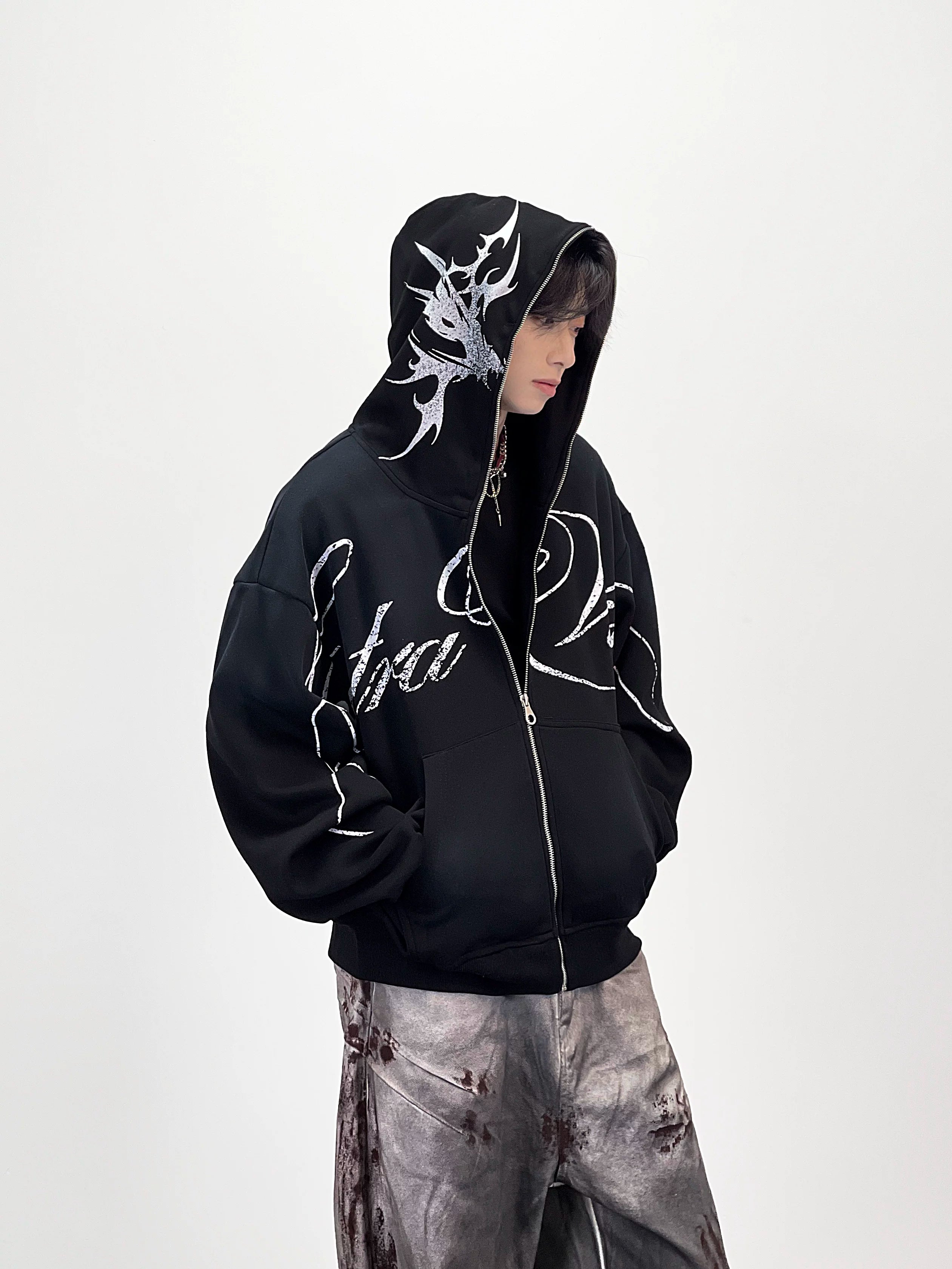 A knife street graffiti printed flowered shirt jacket