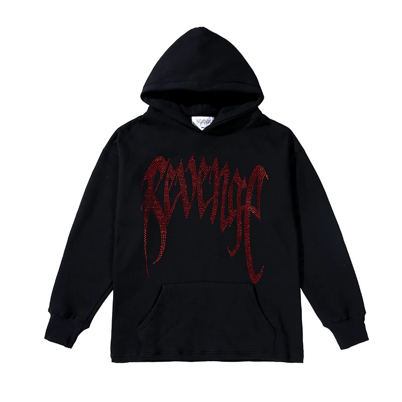 Revenge Diamond Heart Rhinestone Fleece Streetwear Hoodie
